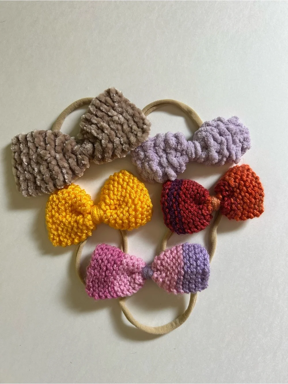 Handmade Knit Baby Bow Headband Set of 5